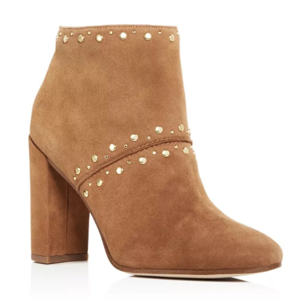 Sam Edelman Chandler Brown Suede Gold Studded High-Heel Ankle Booties